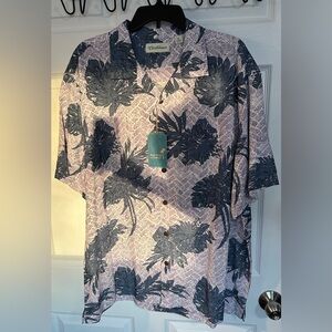 Caribbean Men's Tropical Print Shirt - Blue and White